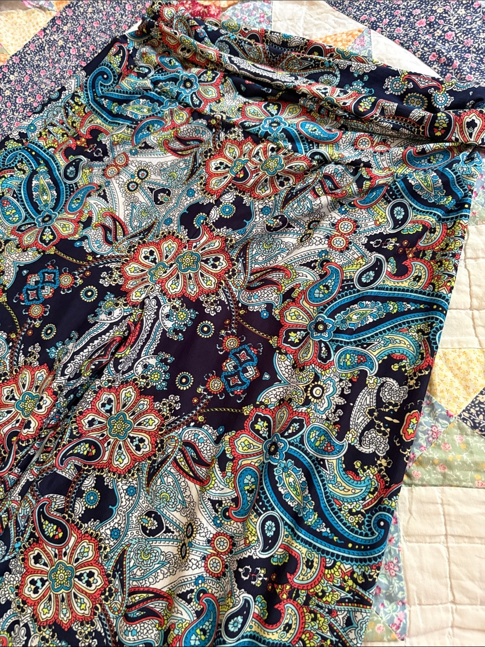 Trippy Rayon Festival Boho earthy airy wide leg pants large - Picture 3 of 4